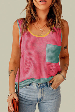 Open image in slideshow, Color Block Patched Pocket Breathable Knit Tank Top
