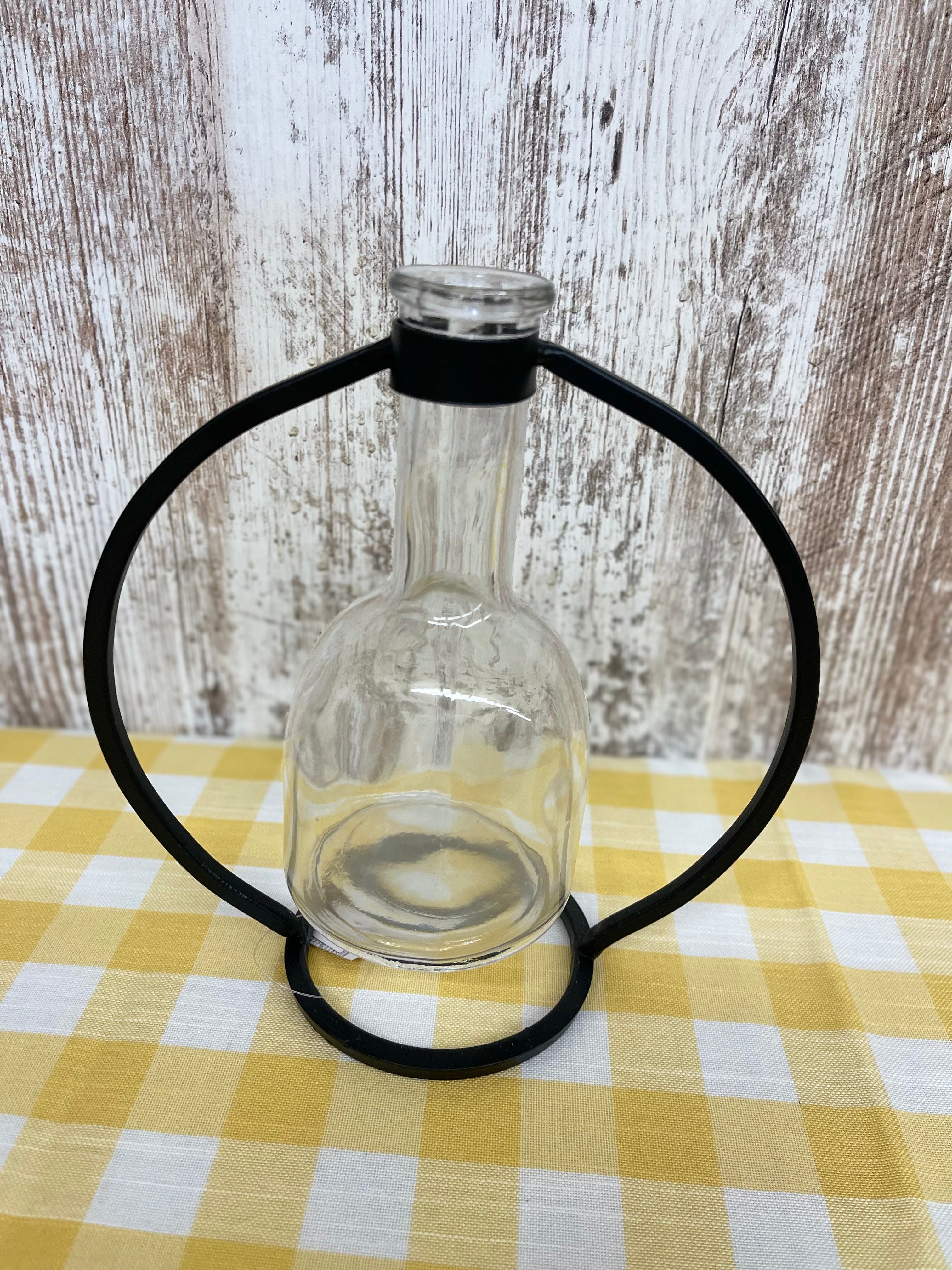 Gray Glass & Metal Hanging Vase in Circle Stand